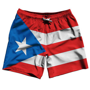 Puerto Rico Country Flag 7.5" Swim Shorts Made in USA-Blue Red Puerto Rico Country Flag 7.5" Swim Shorts Made in USA-Blue Red