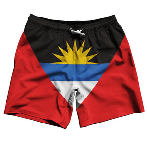 Antigua and Barbuda Country Flag 7.5" Swim Shorts Made in USA-Red Blue Antigua and Barbuda Country Flag 7.5" Swim Shorts Made in USA-Red Blue