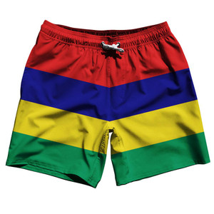 Mauritius Country Flag 7.5" Swim Shorts Made in USA-Blue Green Red Mauritius Country Flag 7.5" Swim Shorts Made in USA-Blue Green Red