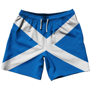 Scotland Country Flag 7.5" Swim Shorts Made in USA-Blue White Scotland Country Flag 7.5" Swim Shorts Made in USA-Blue White