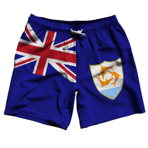 Anguilla Country Flag 7.5" Swim Shorts Made in USA - Light Blue White Anguilla Country Flag 7.5" Swim Shorts Made in USA - Light Blue White
