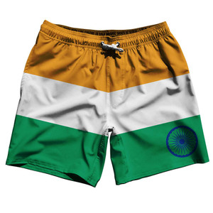 India Country Flag 7.5" Swim Shorts Made in USA - Red White Black India Country Flag 7.5" Swim Shorts Made in USA - Red White Black