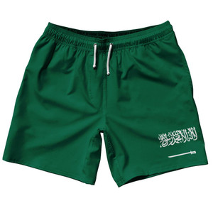 Saudi Arabia Country Flag 7.5" Swim Shorts Made in USA - White Green