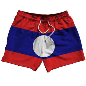 Laos Country Flag 5" Swim Shorts Made in USA - Red Blue Laos Country Flag 5" Swim Shorts Made in USA - Red Blue
