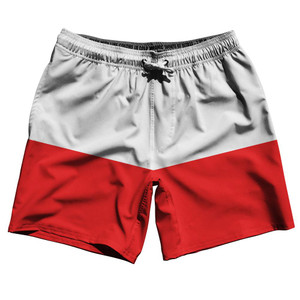 Poland Country Flag 7.5" Swim Shorts Made in USA - Red White Poland Country Flag 7.5" Swim Shorts Made in USA - Red White