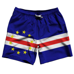 Cape Verde Country Flag 7.5" Swim Shorts Made in USA - Blue White Cape Verde Country Flag 7.5" Swim Shorts Made in USA - Blue White