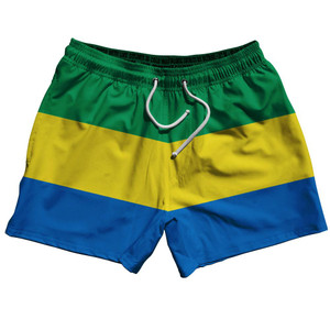 Gabon Country Flag 5" Swim Shorts Made in USA - Green Blue Yellow Gabon Country Flag 5" Swim Shorts Made in USA - Green Blue Yellow