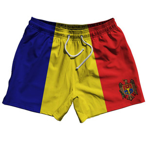 Moldova Country Flag 5" Swim Shorts Made in USA - Blue Yellow Red Moldova Country Flag 5" Swim Shorts Made in USA - Blue Yellow Red