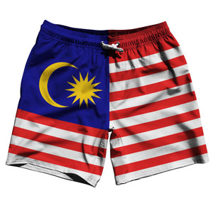 Malaysia Country Flag 7.5" Swim Shorts Made in USA - Blue Yellow
