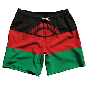Malawi Country Flag 7.5" Swim Shorts Made in USA-Black Red Green Malawi Country Flag 7.5" Swim Shorts Made in USA-Black Red Green