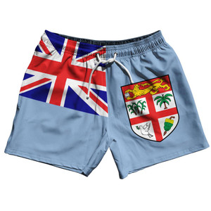 Fiji Country Flag 5" Swim Shorts Made in USA - Light Blue White Fiji Country Flag 5" Swim Shorts Made in USA - Light Blue White