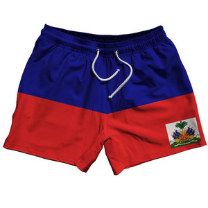 Haiti Country Flag 5" Swim Shorts Made in USA - Red White Blue Haiti Country Flag 5" Swim Shorts Made in USA - Red White Blue