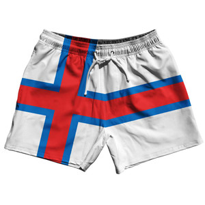 Faroe Islands Country Flag 5" Swim Shorts Made in USA - Blue White Faroe Islands Country Flag 5" Swim Shorts Made in USA - Blue White
