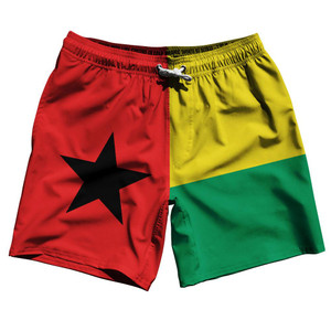 Guinea-Bissau Country Flag 7.5" Swim Shorts Made in USA - Red Green Yellow Guinea-Bissau Country Flag 7.5" Swim Shorts Made in USA - Red Green Yellow
