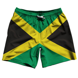 Jamaica Country Flag 7.5" Swim Shorts Made in USA - Green Black Jamaica Country Flag 7.5" Swim Shorts Made in USA - Green Black