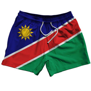 Namibia Country Flag 5" Swim Shorts Made in USA - Blue Red Green Namibia Country Flag 5" Swim Shorts Made in USA - Blue Red Green