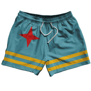 Aruba Country Flag 5" Swim Shorts Made in USA - Light Blue Yellow Aruba Country Flag 5" Swim Shorts Made in USA - Light Blue Yellow