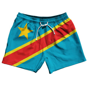 DR Congo Country Flag 5" Swim Shorts Made in USA - Blue Yellow DR Congo Country Flag 5" Swim Shorts Made in USA - Blue Yellow