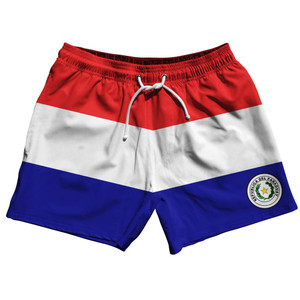 Paraguay Country Flag 5" Swim Shorts Made in USA - Blue Red White Paraguay Country Flag 5" Swim Shorts Made in USA - Blue Red White
