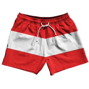 Austria Country Flag 5" Swim Shorts Made in USA-Red White Austria Country Flag 5" Swim Shorts Made in USA-Red White