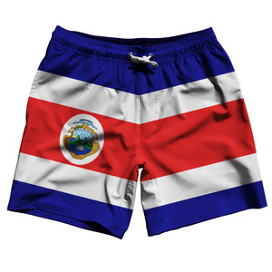 Costa Rica Country Flag 7.5" Swim Shorts Made in USA - Red White Blue Costa Rica Country Flag 7.5" Swim Shorts Made in USA - Red White Blue