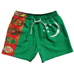 Turkmenistan Country Flag 5" Swim Shorts Made in USA - Green White Turkmenistan Country Flag 5" Swim Shorts Made in USA - Green White