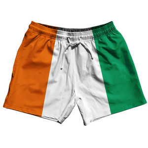 Ivory Coast Country Flag 5" Swim Shorts Made in USA - Green White Orange Ivory Coast Country Flag 5" Swim Shorts Made in USA - Green White Orange