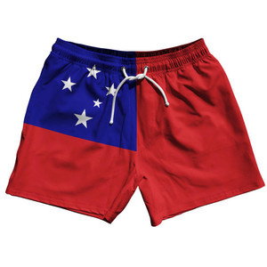Samoa Country Flag 5" Swim Shorts Made in USA-Red Blue Samoa Country Flag 5" Swim Shorts Made in USA-Red Blue