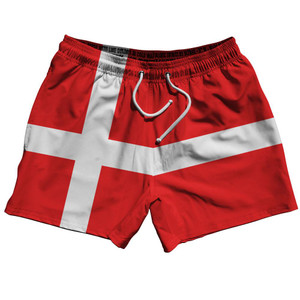 Denmark Country Flag 5" Swim Shorts Made in USA - Red White Denmark Country Flag 5" Swim Shorts Made in USA - Red White