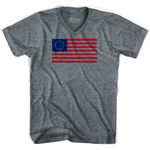 Betsy Ross American Flag Adult Tri-Blend V-neck Womens Soccer Junior Cut T-shirt - Athletic Grey Betsy Ross American Flag Adult Tri-Blend V-neck Womens Soccer Junior Cut T-shirt - Athletic Grey