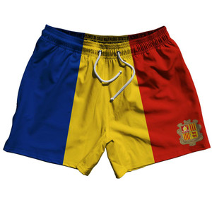 Andorra Country Flag 5" Swim Shorts Made in USA-Blue Red Yellow Andorra Country Flag 5" Swim Shorts Made in USA-Blue Red Yellow