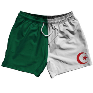 Algeria Country Flag 5" Swim Shorts Made in USA-Green White Algeria Country Flag 5" Swim Shorts Made in USA-Green White