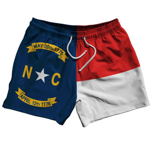 North Carolina US State 5" Swim Shorts Made in USA-Red Blue White