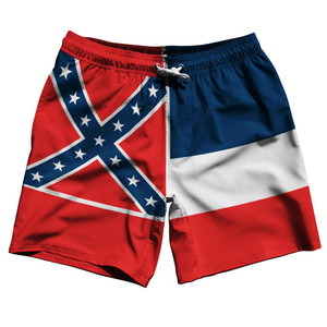 Mississippi US State 7.5" Swim Shorts Made in USA-Red Blue White Mississippi US State 7.5" Swim Shorts Made in USA-Red Blue White