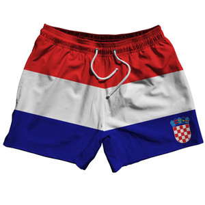 Croatia Country Flag 5" Swim Shorts Made in USA - Red White Blue Croatia Country Flag 5" Swim Shorts Made in USA - Red White Blue