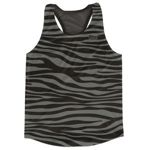 Black & Dark Grey Zebra Running Tank Top Racerback Track & Cross Country Singlet Jersey Made In USA - Black & Dark Grey