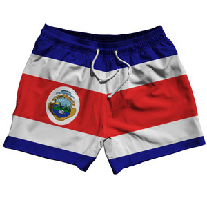 Costa Rica Country Flag 5" Swim Shorts Made in USA-Red White Blue Costa Rica Country Flag 5" Swim Shorts Made in USA-Red White Blue