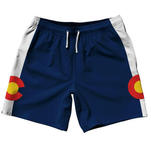 Colorado US State 7.5" Swim Shorts Made in USA-Navy White Colorado US State 7.5" Swim Shorts Made in USA-Navy White