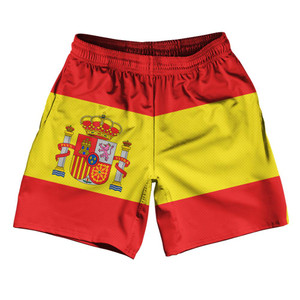 Spain Country Flag Athletic Running Fitness Exercise Shorts 7" Inseam Made In USA-Red Yellow Spain Country Flag Athletic Running Fitness Exercise Shorts 7" Inseam Made In USA-Red Yellow