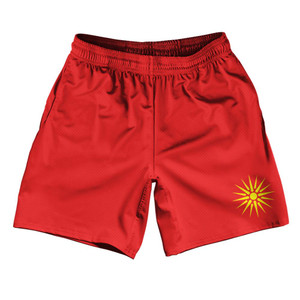 Macedonia Country Flag Athletic Running Fitness Exercise Shorts 7" Inseam Made In USA-Red Yellow