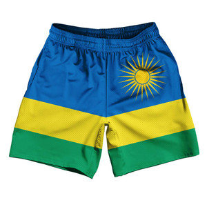 Rwanda Country Flag Athletic Running Fitness Exercise Shorts 7" Inseam Made In USA - Blue Yellow Green