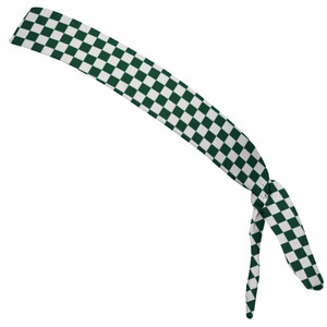 Checkerboard Forest Green & White Elastic Tie Running Fitness Skinny Headbands Made In USA - Green White Checkerboard Forest Green & White Elastic Tie Running Fitness Skinny Headbands Made In USA - Green White