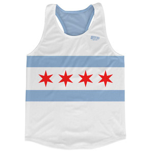 Chicago City Flag Running Tank Top Racerback Track and Cross Country Singlet Jersey Made In USA - White Chicago City Flag Running Tank Top Racerback Track and Cross Country Singlet Jersey Made In USA - White