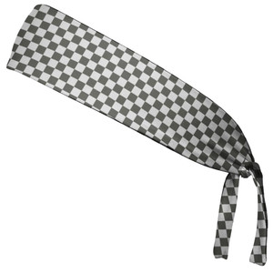 Checkerboard Dark Grey & White Elastic Tie Running Fitness Headbands Made In USA - Grey White