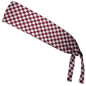Checkerboard Maroon & White Elastic Tie Running Fitness Headbands Made In USA - Maroon White Checkerboard Maroon & White Elastic Tie Running Fitness Headbands Made In USA - Maroon White