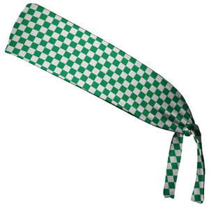 Checkerboard Kelly Green & White Elastic Tie Running Fitness Headbands Made In USA - Green White Checkerboard Kelly Green & White Elastic Tie Running Fitness Headbands Made In USA - Green White