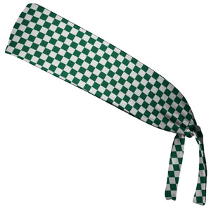 Checkerboard Hunter Green & White Elastic Tie Running Fitness Headbands Made In USA - Green White Checkerboard Hunter Green & White Elastic Tie Running Fitness Headbands Made In USA - Green White