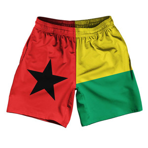 Guinea Bissau Country Flag Athletic Running Fitness Exercise Shorts 7" Inseam Made In USA - Red Yellow Guinea Bissau Country Flag Athletic Running Fitness Exercise Shorts 7" Inseam Made In USA - Red Yellow