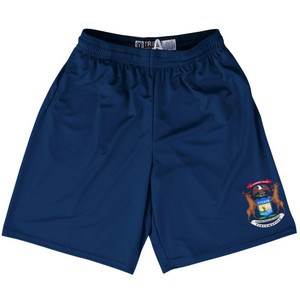 Michigan State Flag 9" Inseam Lacrosse Shorts Made In USA - Navy Michigan State Flag 9" Inseam Lacrosse Shorts Made In USA - Navy