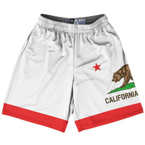 California State Flag 9" Inseam Lacrosse Shorts Made In USA - White Red California State Flag 9" Inseam Lacrosse Shorts Made In USA - White Red